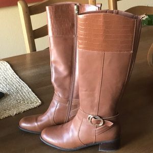 Marc Fisher Hailin Caramel Leather Knee High Zip Boot 9.5M